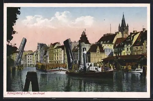 AK Königsberg i. Pr., Dampfer am Pregel