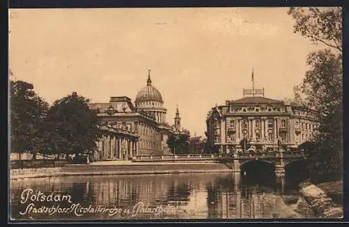 AK Potsdam, Stadtschloss, Nicolaikirche und Palasthotel