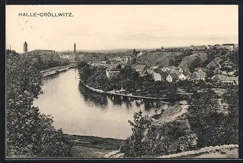 AK Halle-Cröllwitz, Ortsansicht aus der Vogelschau