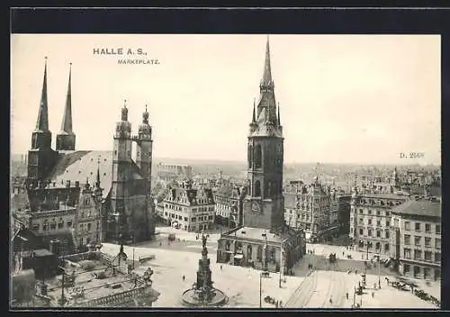 AK Halle / Saale, Marktplatz mit roter Turm, Marktbrunnen, Kaufhaus mit Dachgarten