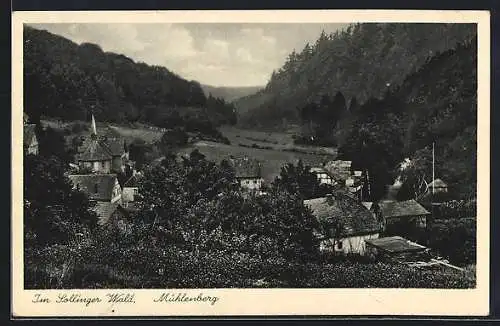 AK Mühlenberg /Solling, Ortsansicht aus der Vogelschau