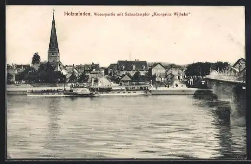 AK Holzminden, Weserpartie mit Salondampfer Kronprinz Wilhelm