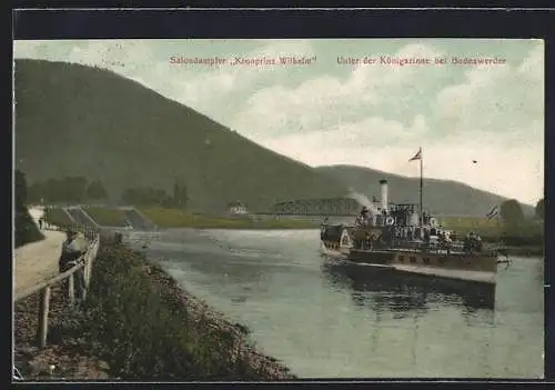 AK Bodenwerder, Salondampfer Kronprinz Wilhelm unter der Königszinne, Oberweser-Dampfschifffahrts-Ges. Hameln