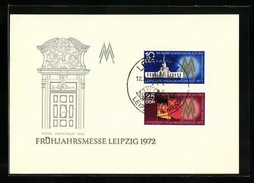 AK Leipzig, Leipziger Frühjahrsmesse 1972, Portal Kaffeebaum, Briefmarken