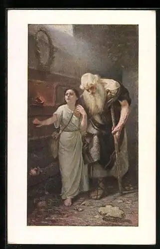 AK blindes Mädchen mit altem Mann