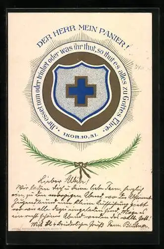 AK Der Herr mein Parnier!, Wappen mit blauem Kreuz