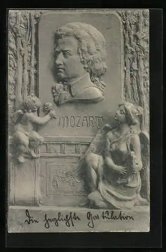 AK Morzat, Relief-Portrait mit Engeln
