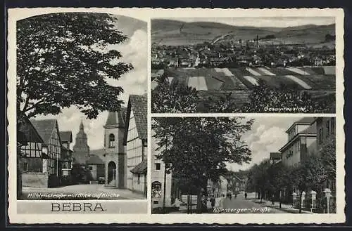 AK Bebra, Mühlenstrasse mit Kirchblick, Nürnberger Strasse, Ortstotale