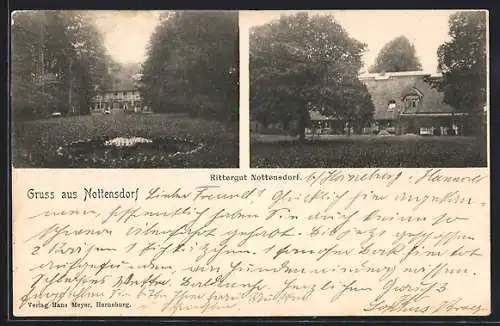 AK Nottensdorf, Rittergut mit Anlage, Vorder- u. Rückansicht