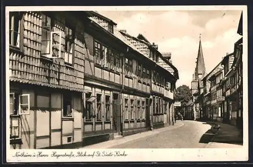 AK Northeim, Hagenstrasse mit Blick auf St. Sixti-Kirche