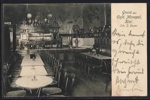 AK Kiel, Café Monopol, Inh. J. Daum, Innenansicht