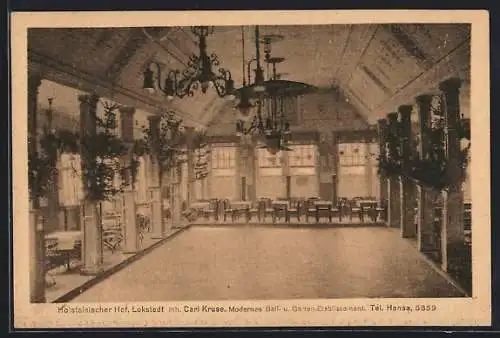 AK Hamburg-Lokstedt, Gaststätte Holsteinischer Hof Carl Kruse, Innenansicht Saal