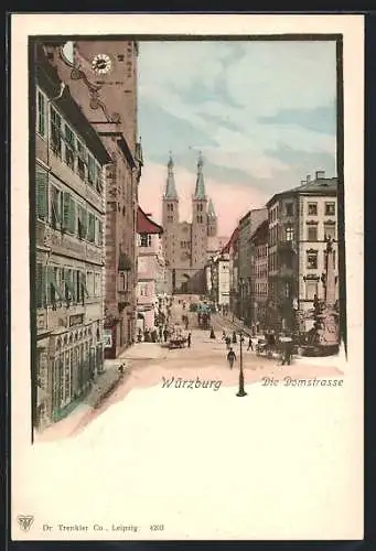 AK Würzburg, Domstrasse mit Kirche