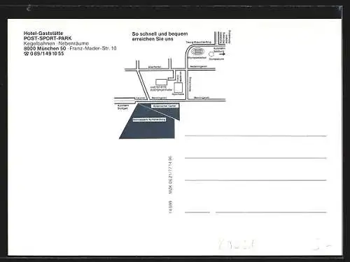 AK München-Moosach, Hotel-Gaststätte Post-Sport-Park, Franz-Mader-Strasse 10