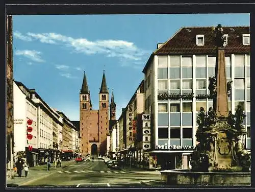 AK Würzburg am Main, Vierröhrenbrunnen und Domstrasse