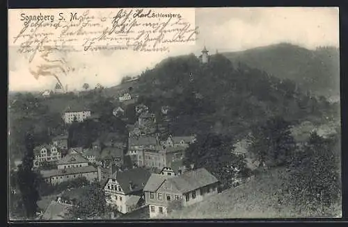 AK Sonneberg /S. M., Teilansicht mit Schlossberg