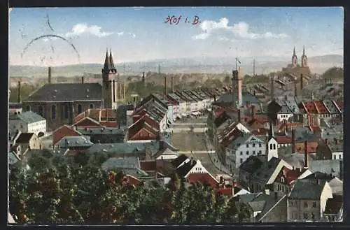 AK Hof / Bayern, Blick über den Ort aus der Vogelperspektive