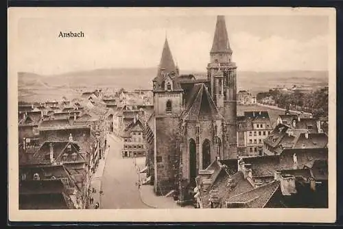 AK Ansbach / Bayern, Strassenpartie mit Kirche