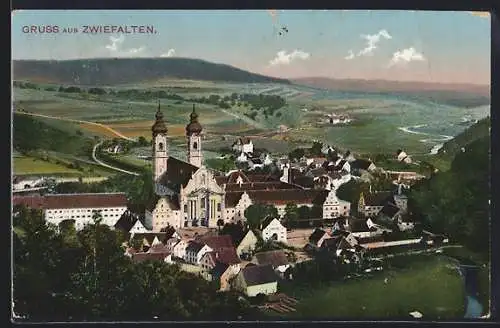 AK Zwiefalten / Württ., Teilansicht mit Kloster