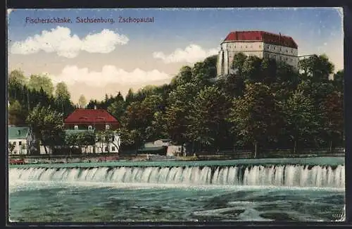 AK Frankenberg / Sachsen, Gasthof Fischerschänke, Sachsenburg, Zschopautal