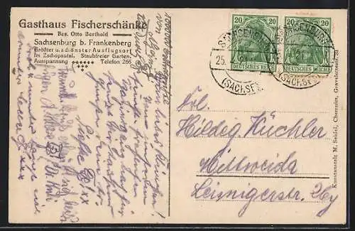 AK Frankenberg / Sachsen, Gasthof Fischerschänke, Sachsenburg, Zschopautal