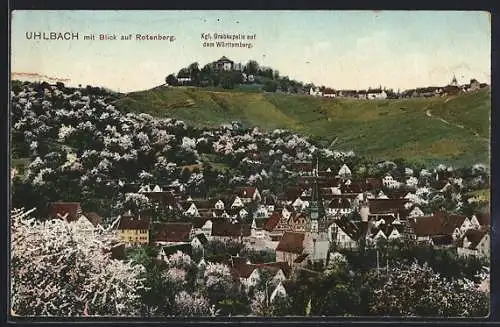 AK Uhlbach / Rotenberg, Teilansicht mit Königlicher Grabkapelle auf dem Württemberg und Rotenberg