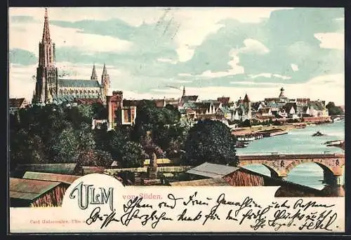 AK Ulm / Donau, Teilansicht mit Kirche von Süden