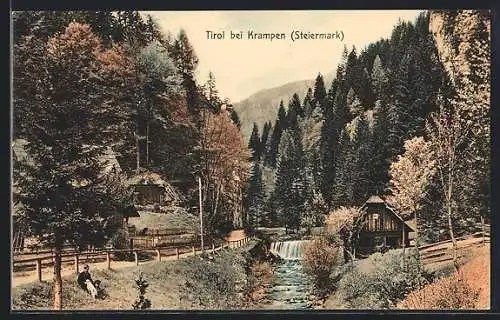 AK Tirol bei Krampen, Ortspartie am Fluss