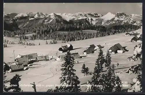 AK Hinteralm, Skihütten gegen Hochschwab und Mürzsteger Alpen