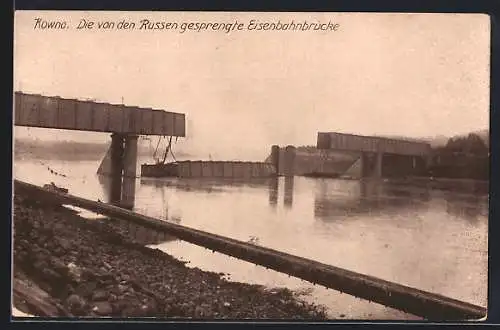 AK Kowno, Von den Russen gesprengte Eisenbahnbrücke