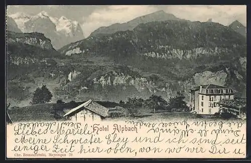 AK Meiringen, Hotel Alpbach und Umgebung mit Gipfelpanorama