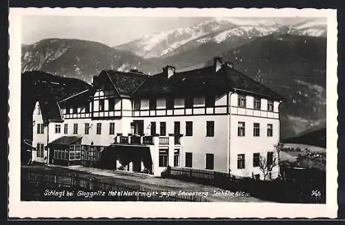 AK Schlagl bei Gloggnitz, Hotel Wastermayer gegen Schneeberg