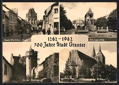 AK Gransee, Rudolf-Breitscheid-Strasse, Schinkelplatz, Ev. Kirche St. Marien, an der Stadtmauer