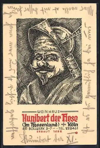 AK Köln, Gasthof Weinhaus Kunibert der Fiese, Am Bollwerk 3-7