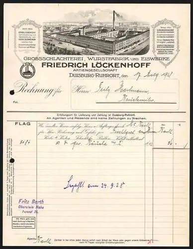 Rechnung Duisburg-Ruhrort 1928, Friedrich Löckenhoff, Grossschlachterei und Wurstfabrik, Blick auf das Betriebsgelände