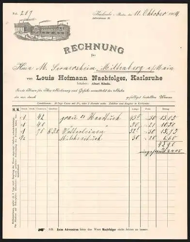 Rechnung Karlsruhe i. Baden 1904, Firma Louis Hofmann Nachfolger, Transportkutsche am Geschäftsgelände