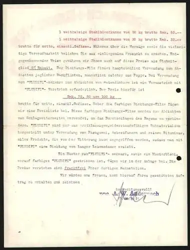 Rechnung Beuel a. Rhein 1929, Firma A. W. Andernach GmbH, Modellansicht der Fabrikanlage