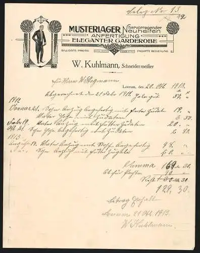 Rechnung Loccum 1913, W. Kuhlmann, Schneidermeister, Ein Mann im Frack in Jugendstil-Passepartout