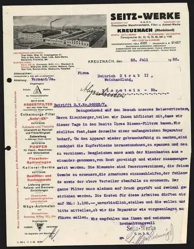 Rechnung Kreuznach 1926, Die Seitz-Werke, Maschinenfabrik und Filter- & Asbest-Werke, Gesamtansicht der Betriebsanlage