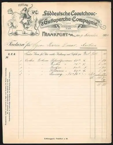 Rechnung Frankfurt a. M. 1903, Süddeutsche Caoutchouc- & Guttapercha-Compagnie mbH, Schutzmarke Fortuna