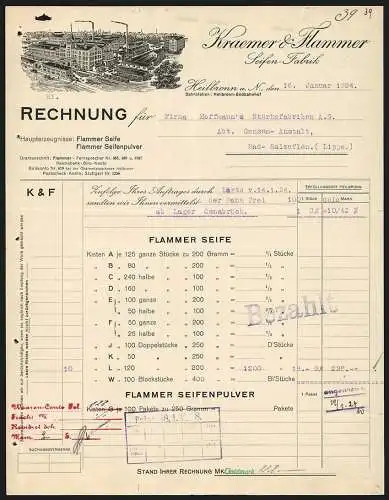 Rechnung Heilbronn a. N. 1924, Kraemer & Flammer, Seifen-Fabrik, Das Betriebsgelände im Stadtbild