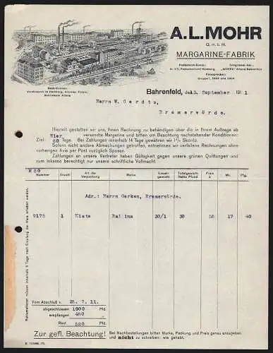 Rechnung Bahrenfeld 1911, A. L. Mohr GmbH, Margarine-Fabrik, Gesamtansicht des Betriebes mit angrenzenden Bahngleisen