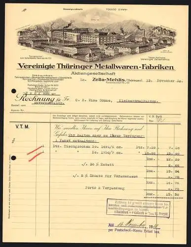 Rechnung Zella-Mehlis 1930, Vereinigte Thüringer Metallwaren-Fabriken AG, Komposition der vier Werke