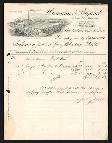 Rechnung Warendorf 1907, Wiemann & Bispinck, Buntweberei & Färberei, Gesamtansicht der Fabrikanlage