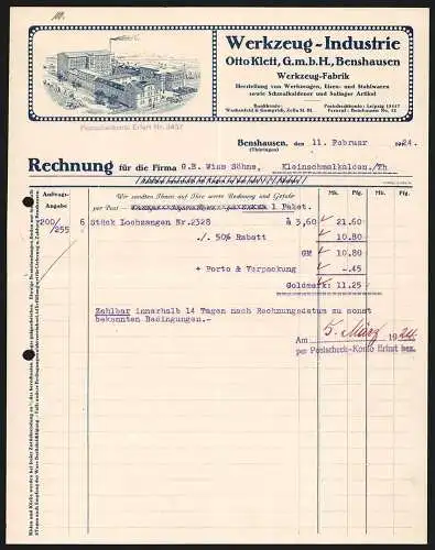 Rechnung Benshausen /Thüringen 1924, Otto Klett GmbH, Werkzeug-Fabrik, Das Betriebsgelände aus der Vogelschau