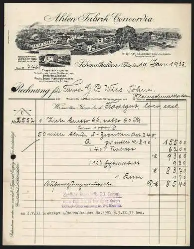 Rechnung Schmalkalden 1933, Ahlen-Fabrik Concordia, Das Betriebsgelände am Fluss und die Wassermühle