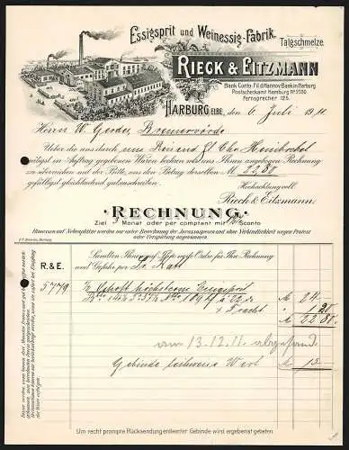 Rechnung Harburg /Elbe 1911, Rieck & Eitzmann, Essigspirit- & Weinessig-Fabrik, Das Betriebsgelände mit Innenhof