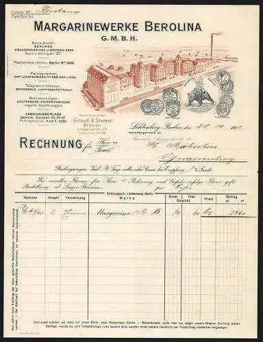 Rechnung Berlin-Lichtenberg 1911, Margarinewerke Berolina GmbH, Das Fabrikgelände Dircksen-Str. 26-27