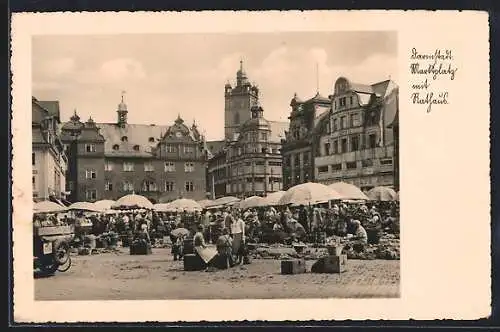 AK Darmstadt, Marktplatz mit Rathaus