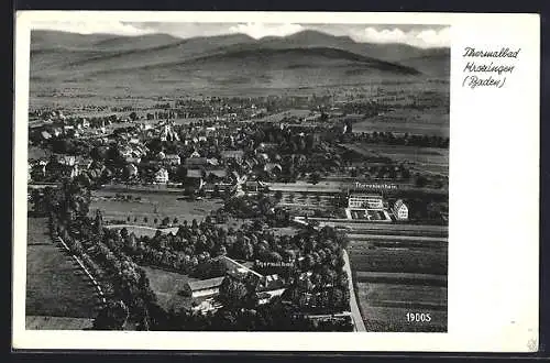 AK Krozingen /Baden, Thermalbad und Theresienheim aus der Vogelschau